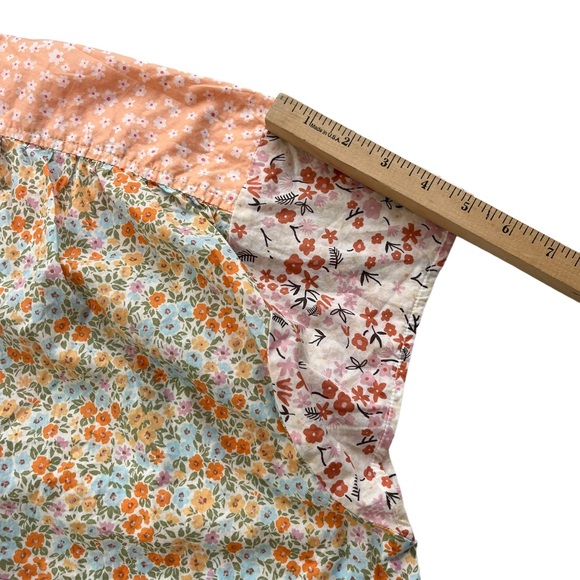 American Eagle Women's Large Orange & Floral Oversized Resort Button Front Shirt - Picture 7 of 13